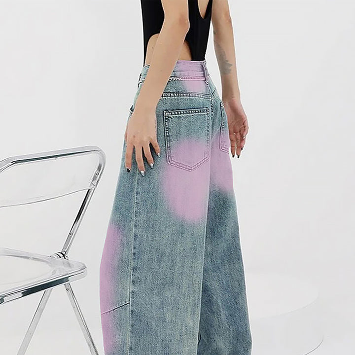 Damen Weite Baggy Jeans | Lila Farbverlauf