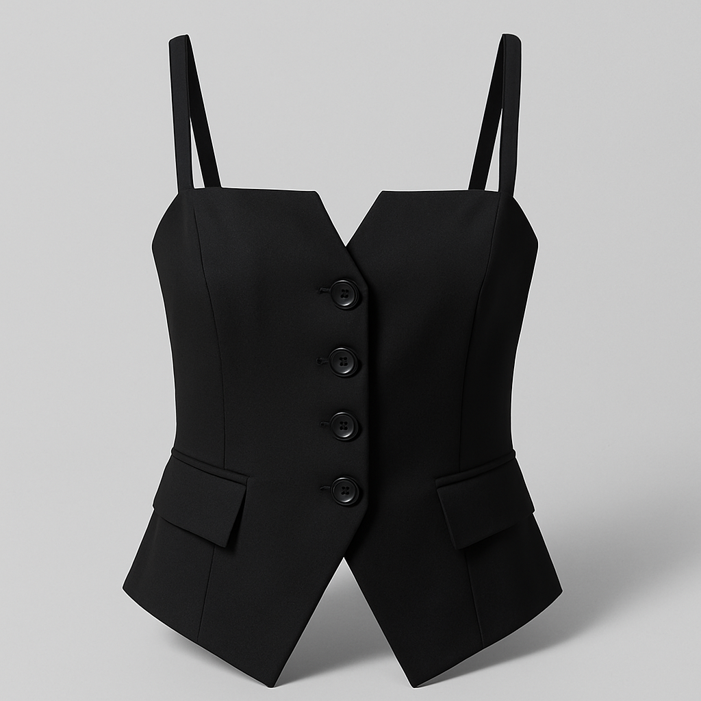 Damen Tailliertes Top | Knopfdetails