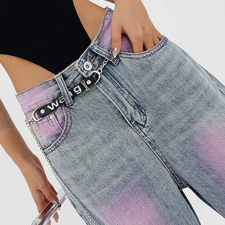 Damen Weite Baggy Jeans | Lila Farbverlauf