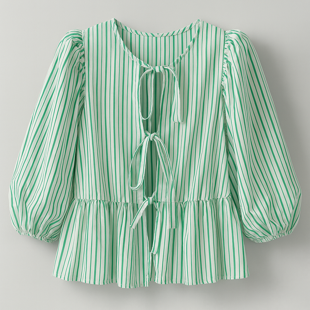 Damen Bluse mit Puffärmeln | Bindeband Detail