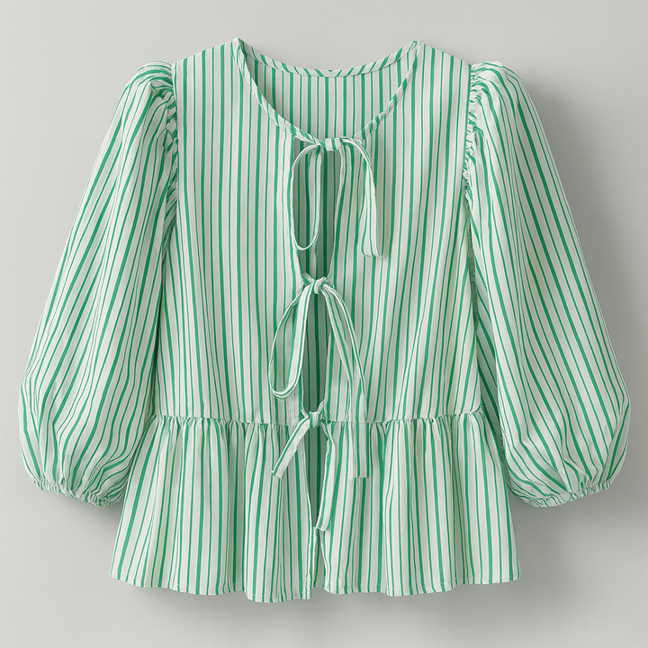 Damen Bluse mit Puffärmeln | Bindeband Detail