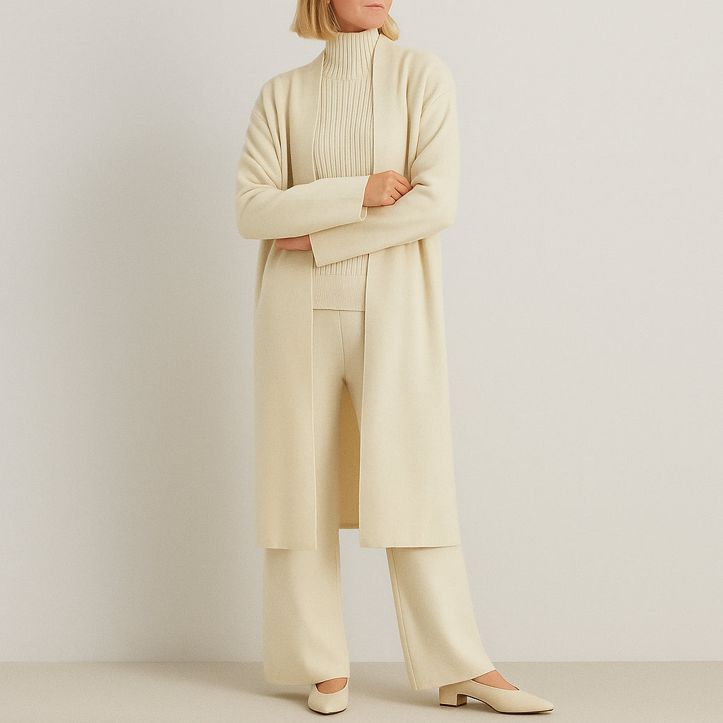 Damen 3 Teiliges Strickset Cardigan Top Hose | Komfort Lounge Set-Lookberg