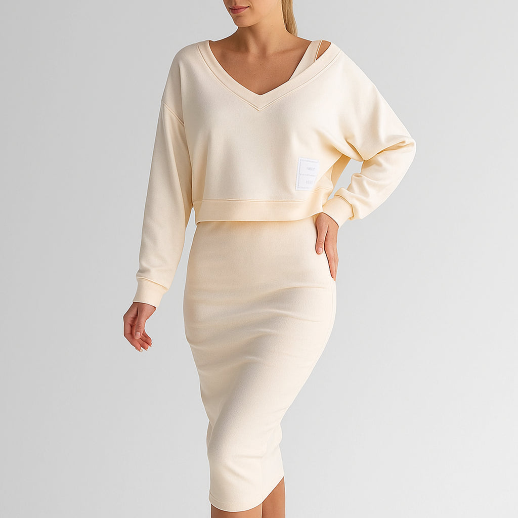 Damen Zweiteiliges Set Pullover Und Rock | Langarm-Lookberg